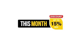 15 Percent THIS MONTH offer, clearance, promotion banner layout with sticker style. vector