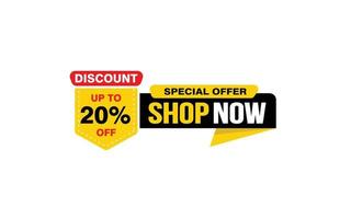 20 Percent SHOP NOW offer, clearance, promotion banner layout with sticker style. vector