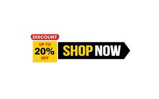 20 Percent SHOP NOW offer, clearance, promotion banner layout with sticker style. vector