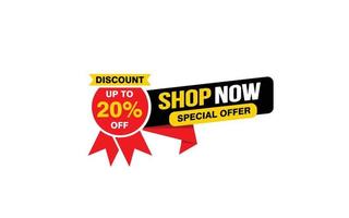 20 Percent SHOP NOW offer, clearance, promotion banner layout with sticker style. vector