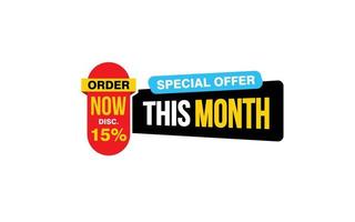 15 Percent THIS MONTH offer, clearance, promotion banner layout with sticker style. vector