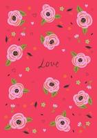 Valentine's day card with flowers and hearts. Vector graphics.