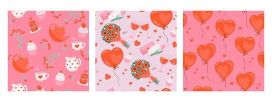 Set of seamless valentines day patterns. Vector graphics.