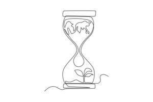 una línea continua dibujando agua en reloj de arena con planta pequeña. concepto del día mundial del agua. ilustración gráfica vectorial de diseño de dibujo de una sola línea. vector