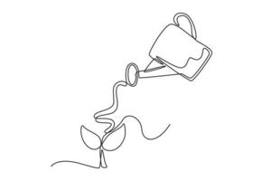 Continuous one line drawing watering can water plants. World water day concept. Single line draw design vector graphic illustration.