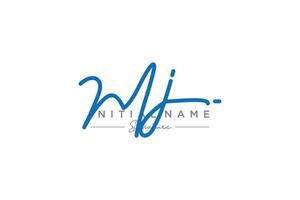 Initial MJ signature logo template vector. Hand drawn Calligraphy lettering Vector illustration.