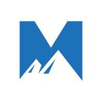 signo vectorial del logotipo de montaje de la letra m. el logotipo del paisaje de la naturaleza de la montaña se combina con el icono y la plantilla de la colina vector