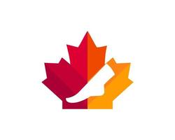 logotipo de la pata de arce. hoja de arce rojo canadiense con logo de pierna vector