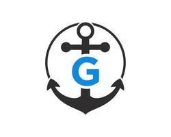logotipo de ancla inicial de la letra g. marino, logotipo de velero vector