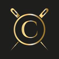 Letter C Tailor Logo, Needle and Thread Combination for Embroider, Textile, Fashion, Cloth, Fabric Template vector