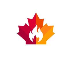 diseño del logotipo de fuego de arce. logotipo de fuego canadiense. hoja de arce roja con vector de fuego