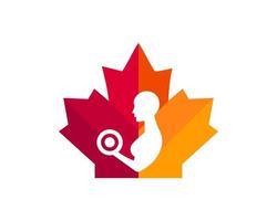 hoja de arce roja con logo de gimnasio. logotipo de gimnasio canadiense vector