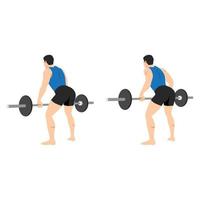 Man doing bent over barbell rows exercise with barbell in a minimalistic style. Flat vector illustration isolated on white background