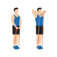 Man doing Upright Row Home Workout Exercise with Thin Resistance Band. Flat vector illustration isolated on white background