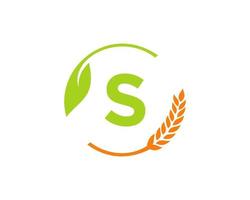 Agriculture Logo On S Letter Concept. Agriculture and farming logo design. Agribusiness, Eco-farm and rural country design vector