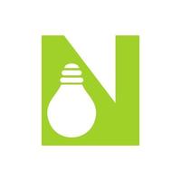 Letter N Electric Logo Combine With Electric Bulb Icon Vector Template. Light Bulb Logotype Sign Symbol