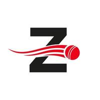 concepto de logotipo de cricket de letra z con icono de bola para plantilla de vector de símbolo de club de cricket. signo de jugador de críquet