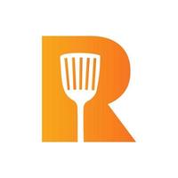 Letter R Kitchen Spatula Logo. Kitchen Logo Design Combined With Kitchen Spatula For Restaurant Symbol vector