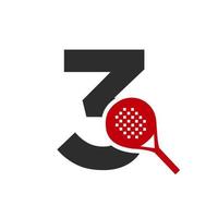 Letter 3 Padel Racket Logo Design Vector Template. Beach Table Tennis Club Symbol