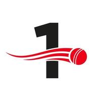 concepto de logotipo de cricket con letra 1 con icono de bola para plantilla de vector de símbolo de club de cricket. signo de jugador de críquet