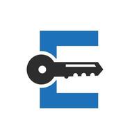 Letter E Key Logo Combine With House Locker Key For Real Estate and House Rental Symbol Vector Template