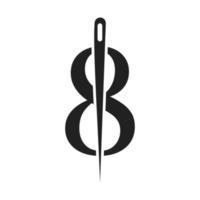 logotipo de sastre de letra 8, combinación de aguja e hilo para bordar, textil, moda, tela, plantilla de tela vector