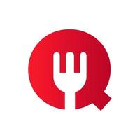 logotipo de restaurante de letra q combinado con plantilla de vector de icono de tenedor