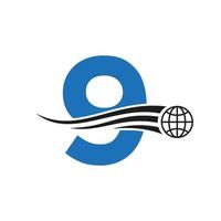 logotipo global de la letra 9 combinado con icono global, signo de tierra para la plantilla de identidad empresarial y tecnológica vector