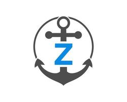 logotipo de ancla de la letra inicial z. marino, logotipo de velero vector