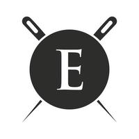 Letter E Tailor Logo, Needle and Thread Combination for Embroider, Textile, Fashion, Cloth, Fabric Template vector