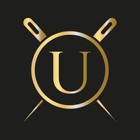 Letter U Tailor Logo, Needle and Thread Combination for Embroider, Textile, Fashion, Cloth, Fabric Template vector