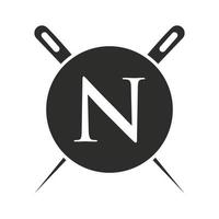 Letter N Tailor Logo, Needle and Thread Combination for Embroider, Textile, Fashion, Cloth, Fabric Template vector