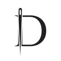 Letter D Tailor Logo, Needle and Thread Combination for Embroider, Textile, Fashion, Cloth, Fabric Template vector