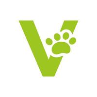 letra v logotipo de cuidado de mascotas, plantilla de símbolo y signo vectorial de diseño de logotipo de perro vector