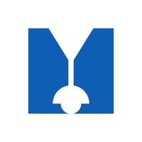 Letter M Lamp Logo Combined With Hanging Lamp Vector Template