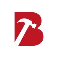 concepto de logotipo de letra b martillo para construcción, plantilla de vector de símbolo de reparación de empresa de carpintería