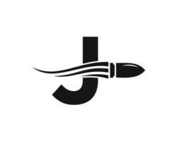 Initial Letter J Shooting Bullet Logo With Concept Weapon For Safety and Protection Symbol vector