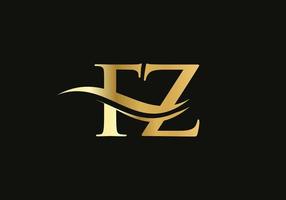 vector de logotipo fz de onda de agua. diseño de logotipo swoosh letter fz para identidad empresarial y empresarial