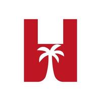 Letter H Palm Tree Logo Design Concept For Travel Beach Landscape Icon Vector Template