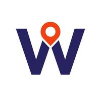 Letter W Location Logo Design Sign. Location Icon Concept With Alphabet For Road Direction Symbol Vector Template