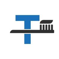 Initial Letter T Dental Logo Combine With Tooth Brush Symbol Template vector