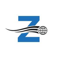 logotipo global de letra z combinado con icono global, signo de tierra para plantilla de identidad empresarial y tecnológica vector