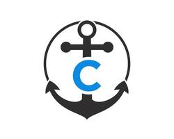logotipo de ancla inicial de la letra c. marino, logotipo de velero vector