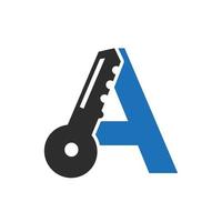 Letter A Key Logo Combine With House Locker Key For Real Estate and House Rental Symbol Vector Template