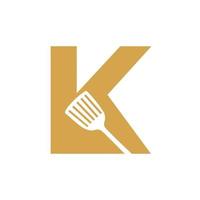 logotipo de la espátula de cocina de la letra k. diseño de logotipo de cocina combinado con espátula de cocina para símbolo de restaurante vector