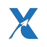 el logotipo de viaje de la letra x se combina con la plantilla de vector de avión volador. elemento de logotipo turístico