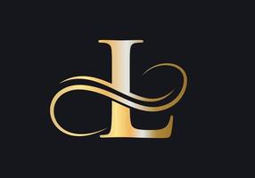 signo de lujo con el logotipo de la letra l con color dorado de lujo y símbolo de monograma vector