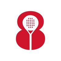 plantilla de vector de diseño de logotipo de raqueta de padel de letra 8. símbolo del club de tenis de mesa de playa