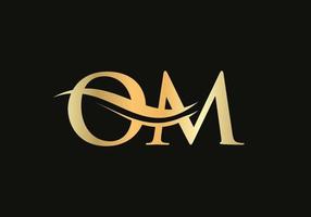 diseño de logotipo de letra premium om con concepto de onda de agua. diseño de logotipo de letra om con moda moderna vector