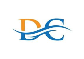 diseño de logotipo de letra swoosh dc para identidad empresarial y empresarial. logotipo de dc de onda de agua vector